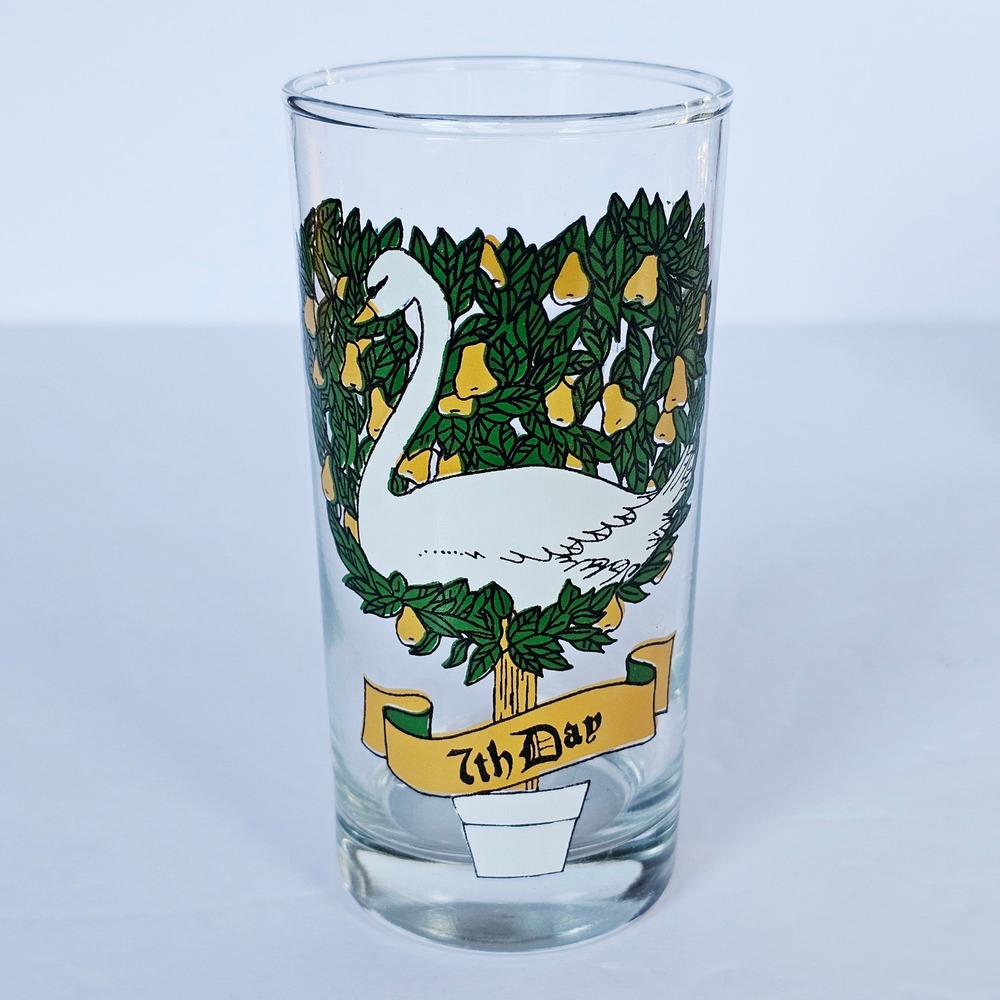 Vintage‎ 12 Days of Christmas 7th Day Swan Highball Glass Holiday Tumbler Decor
